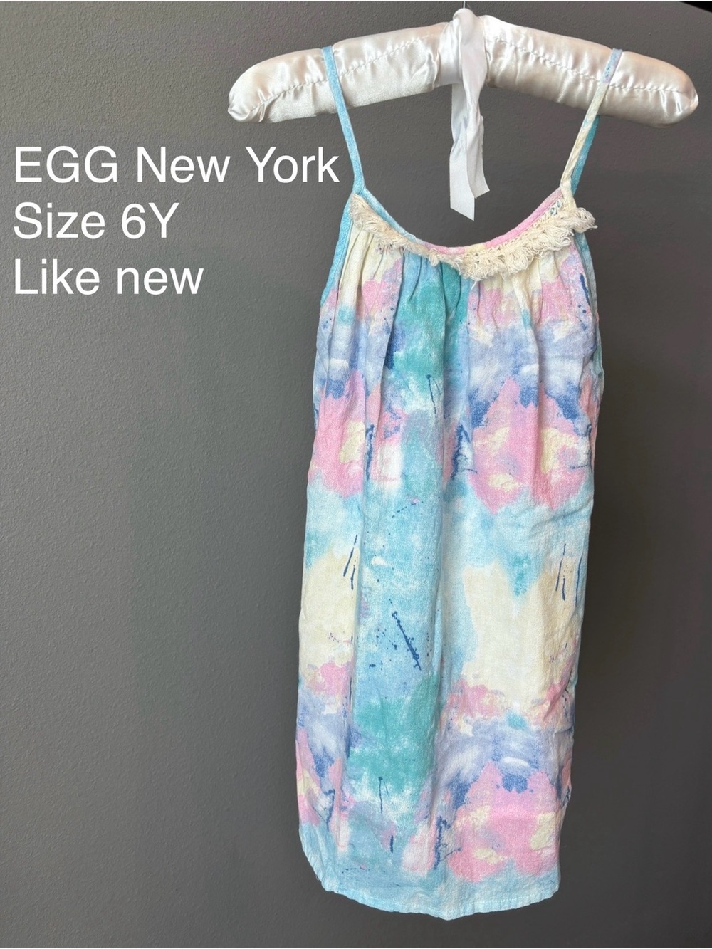 EGG New York Blue Pink Tie Dye Watercolor Splatter Paint Sundress sz 6